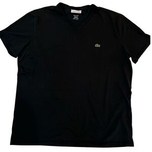 Lacoste Men’s V-Neck T-Shirt Black Size XL Pima Cotton Short Sleeve Logo Tee